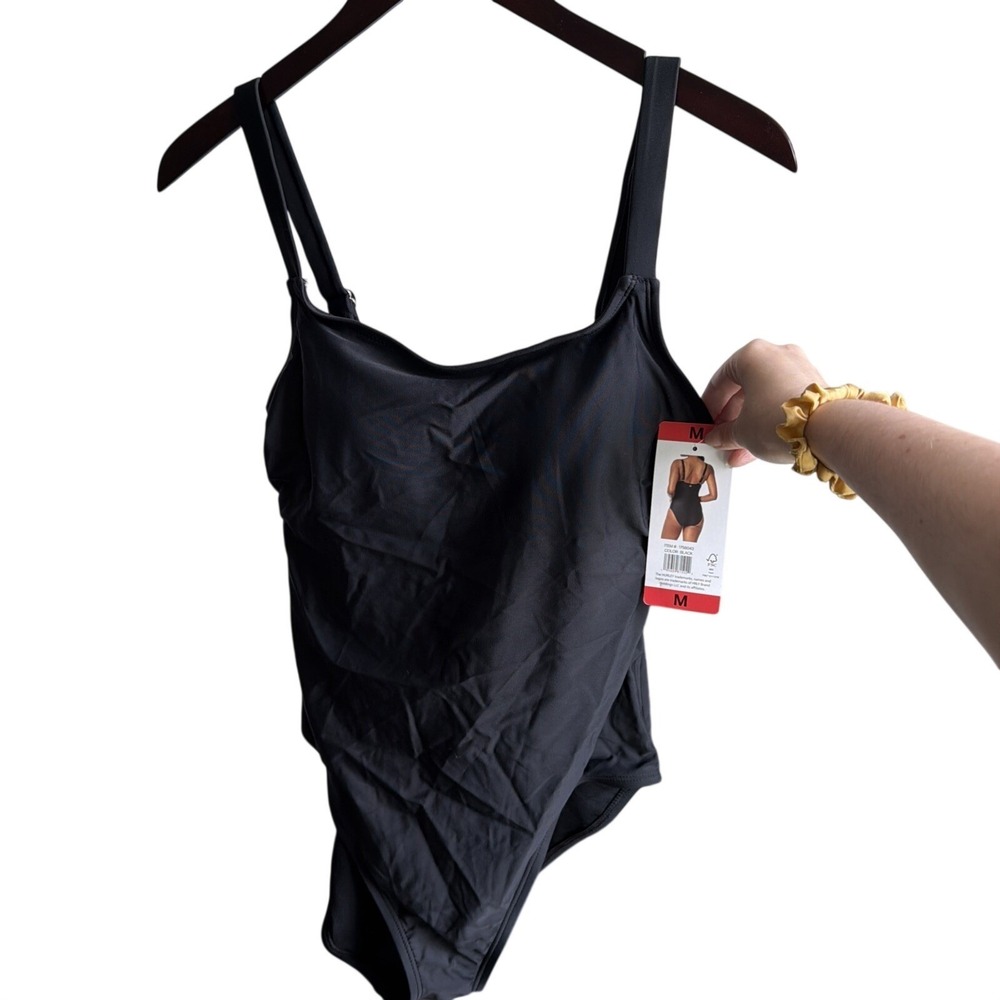Hurley‎ One Piece Swimsuit Black Minimalist Women Sz M UPF 50+ Surf Vacation NEW